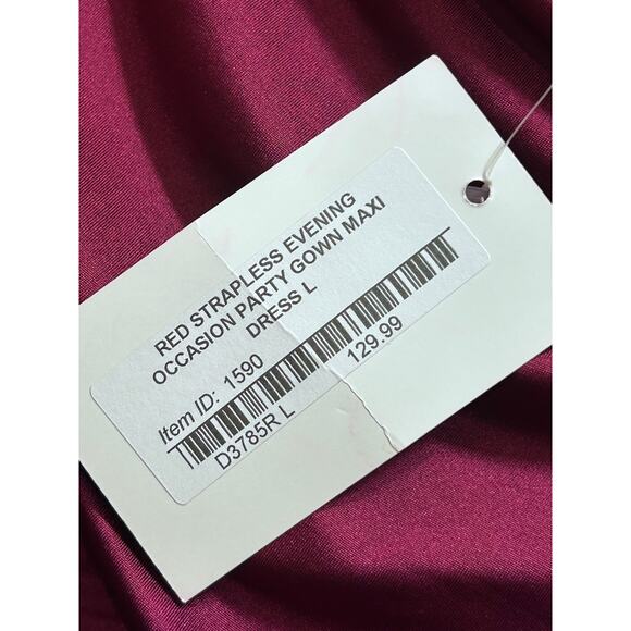 VTG Sabora Y2K Maxi Dress L Dark Red/Burgundy Strapless Evening Party Gown Rave - Picture 5 of 7